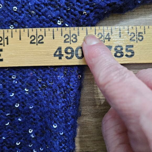 Allen B by Allen Schwartz Sweater Sequin Drop Shoulder Blue High Low XL Bling - Picture 12 of 14